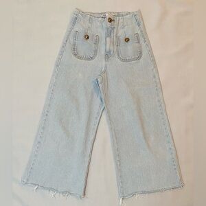 ZARA Black Wide Leg Jeans Women’s Size 2 Raw Hem High Rise Denim Pants ***FLAWS